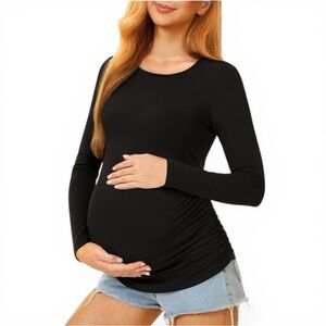 BBHoping Maternity Long Sleeve Top Size XL Black Stretch Ruched Pregnancy Shirt